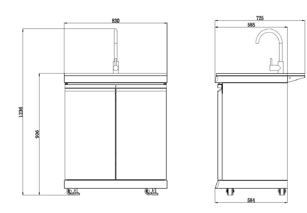 6 Burner Non Wok Black Stainless Steel BBQ Kitchen: Stone Bench, Fridge, Sink, Height Adjustable, Rotisserie with BBQ Cover