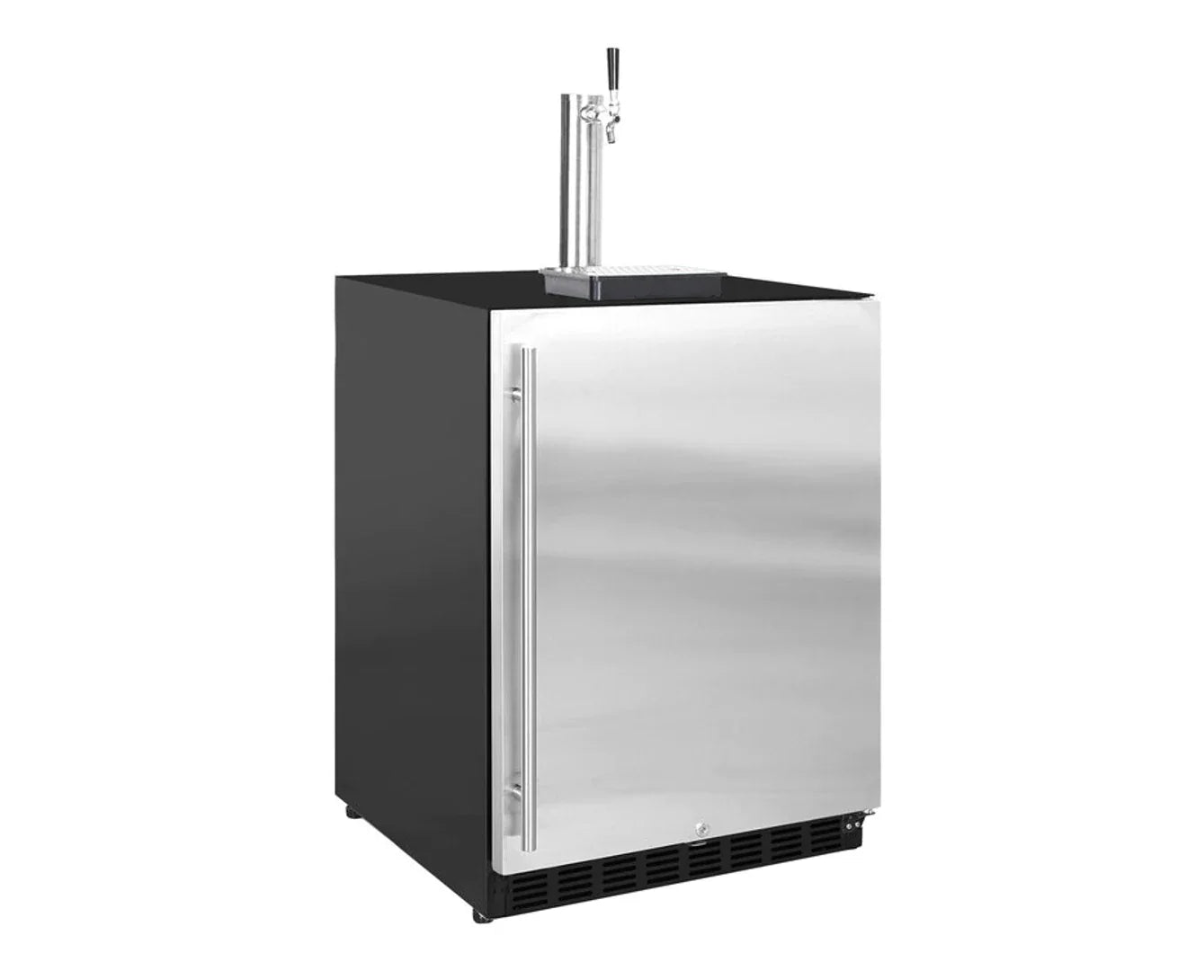 Kingsley 6-Burner Outdoor BBQ Kitchen + 118L Kegerator : Black Stainless Steel, Stone Bench, Fridge, Sink, Height Adjustable, Rotisserie with BBQ Cover