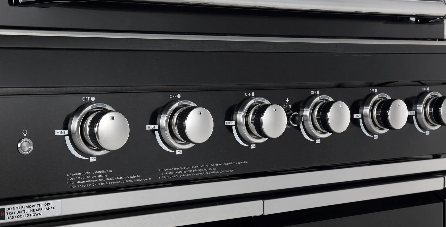 Kingsley 6-Burner Outdoor BBQ Kitchen + 23” Smoker Module: Black Stainless Steel, Stone Bench, Fridge, Sink, Height Adjustable, Rotisserie with BBQ Cover