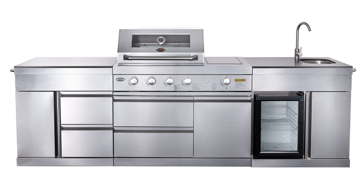 Felix 4B + Wok Designer BBQ Kitchen 2.8M: Fridge, Faucet, Sink, Side Wok, Storage Cupboard, Stone Benchtops