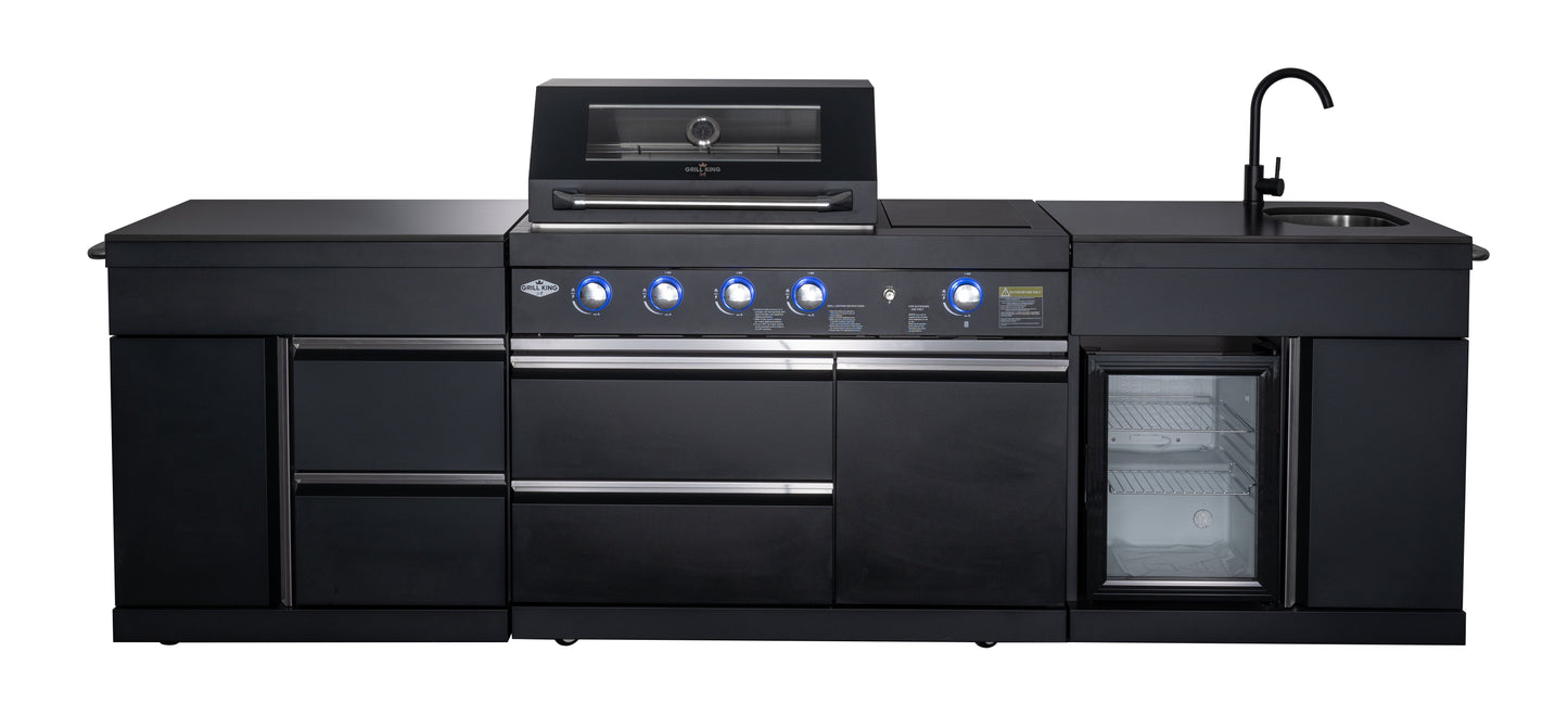 Felix 4B + Wok Designer BBQ Kitchen 2.8M: Fridge, Faucet, Sink, Side Wok, Storage Cupboard, Stone Benchtops