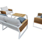 Morlaix 4 Piece Hampton Style Designer Outdoor Lounge Set: White Aluminium, Acacia Wood, Table & Cushions