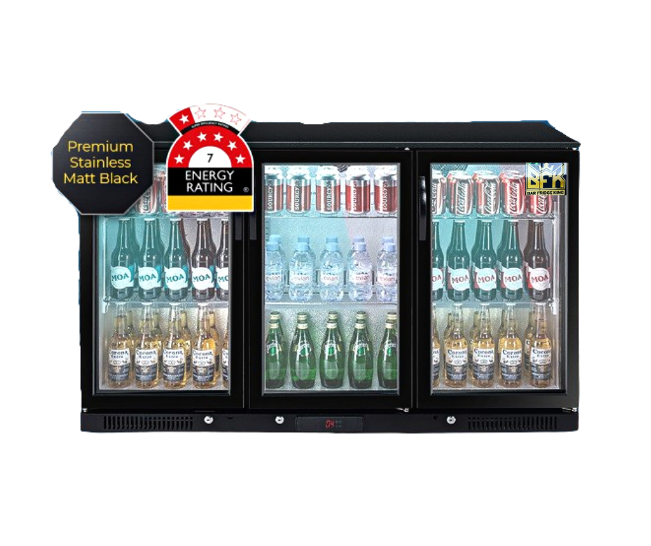 318L 3-Door Commercial Wine Bar Fridge Chiller Can Cooler Mini Freezer in Black