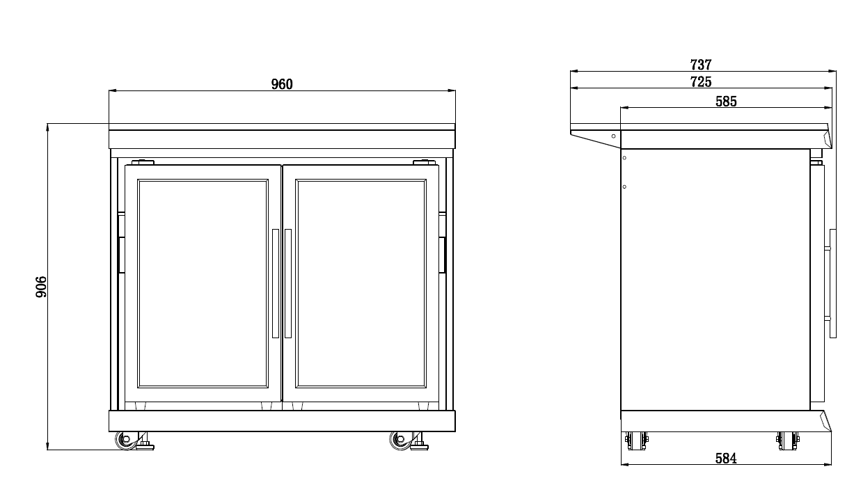 4 Burner Non Wok Black Stainless Steel BBQ Kitchen: Stone Bench, Fridge, Sink, Height Adjustable, Rotisserie with BBQ Cover