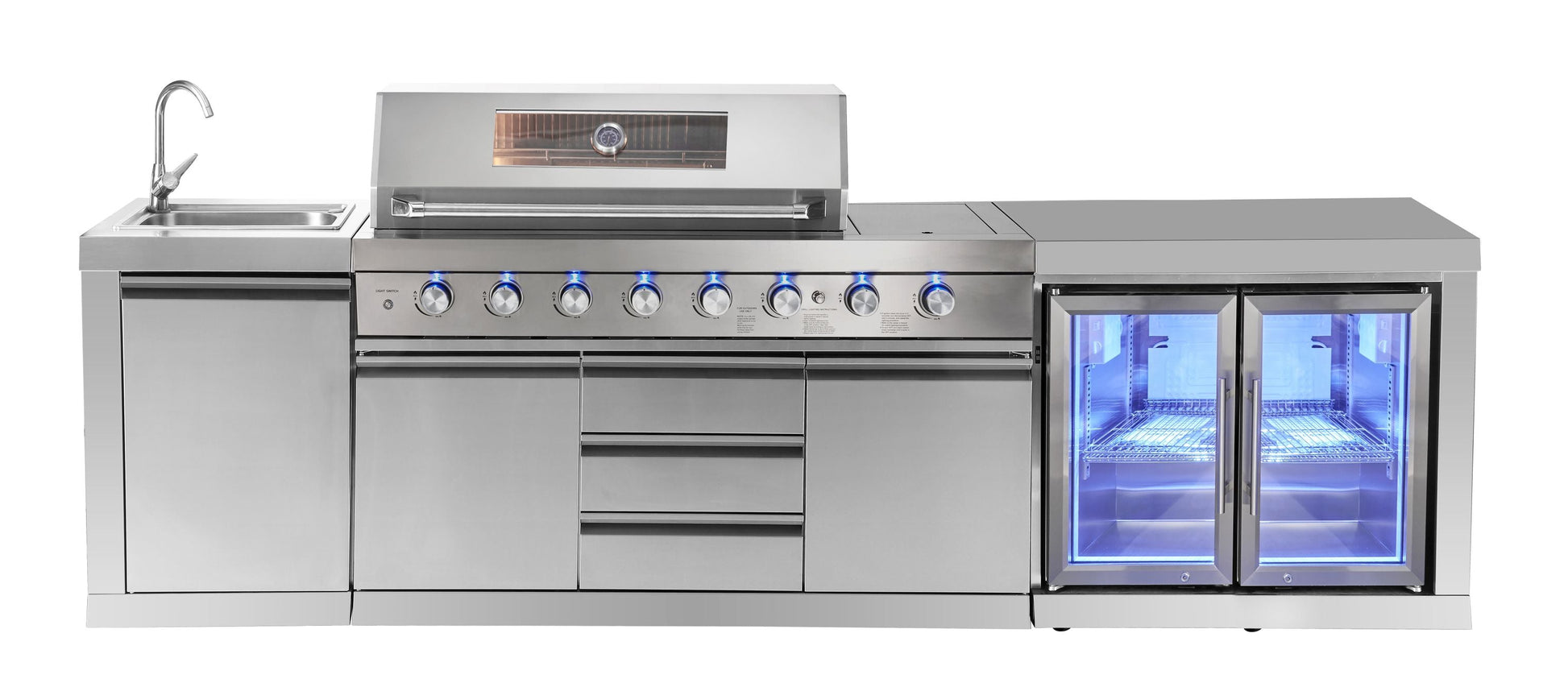 4B + Wok 304 Stainless BBQ Kitchen: 304 Steel, 1DR Fridge & 2DR Sink – Click & Collect in VIC, NSW, QLD