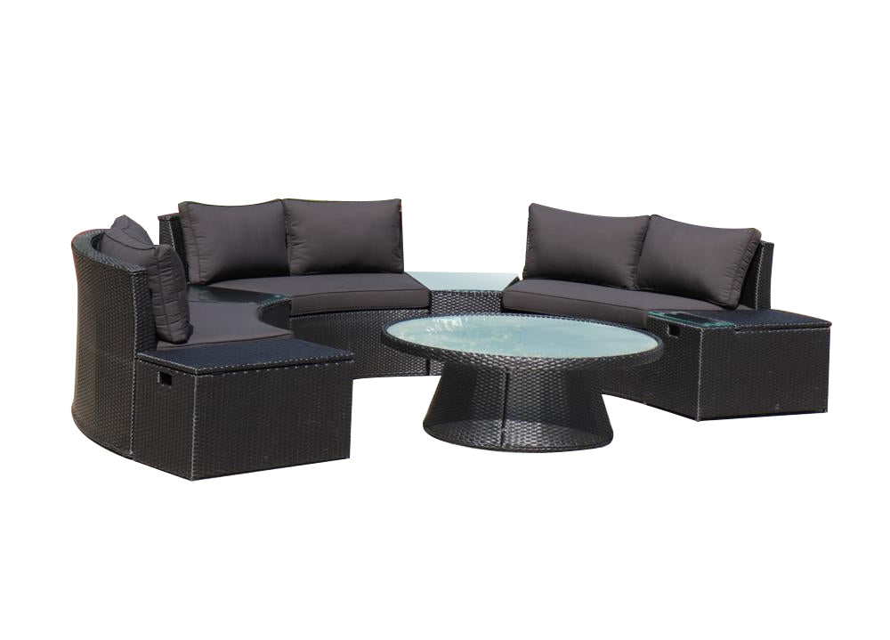 KABUL HALF MOON SOFA SET Aluminium Outdoor Lounge Setting — Black or White