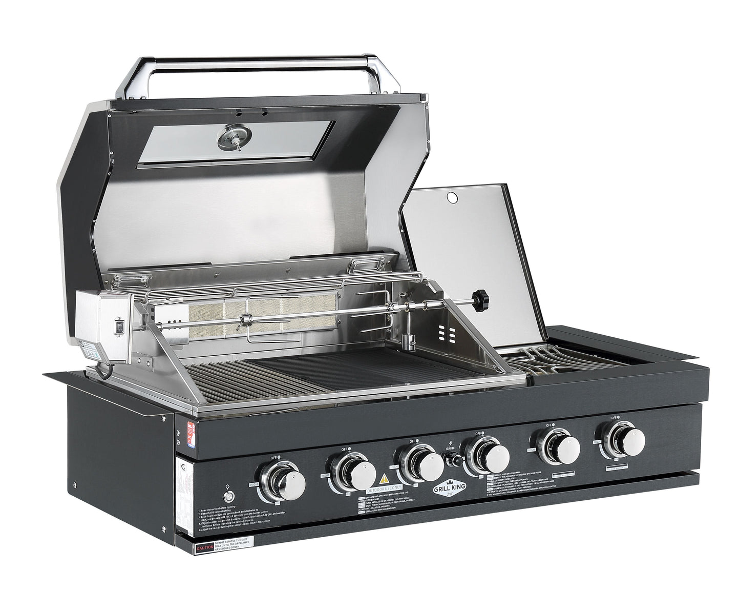 4 Burner + Wok Built In BBQ With Rear Infrared Bruner | Black 304 Stainless Steel, Blue LED Knobs Click & Collect NSW, VIC, QLD