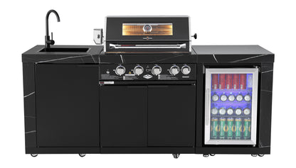 test rey 1 Rockpool 4B: Designer Black Outdoor BBQ Kitchen Package inc Fridge, Sink Rear Infrared, Rotisserie, BBQ Cover