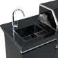 4 Burner Non Wok Black Stainless Steel BBQ Kitchen: Stone Bench, Fridge, Sink, Height Adjustable, Rotisserie with BBQ Cover