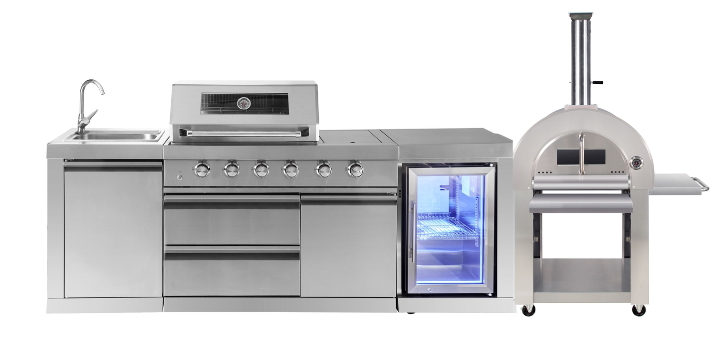 4B + Wok 304 Stainless BBQ Kitchen: 304 Steel, 1DR Fridge & 2DR Sink – Click & Collect in VIC, NSW, QLD