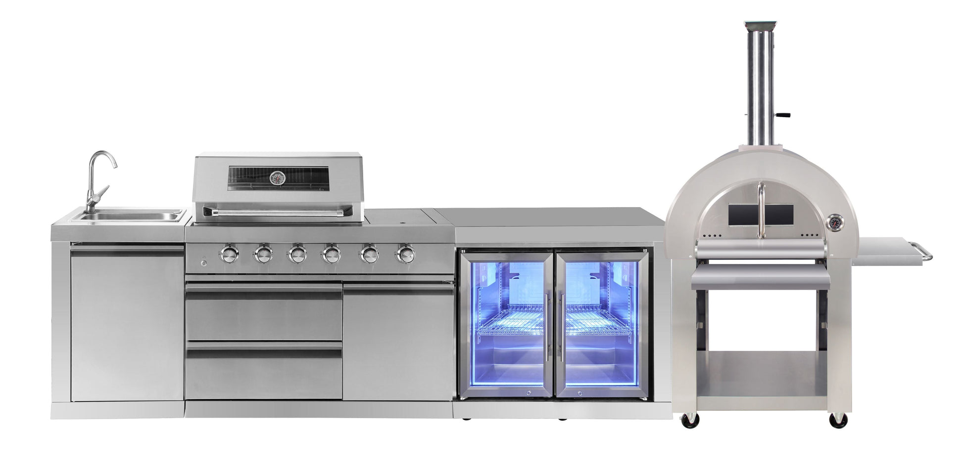 4B + Wok 304 Stainless BBQ Kitchen: 304 Steel, 1DR Fridge & 2DR Sink – Click & Collect in VIC, NSW, QLD