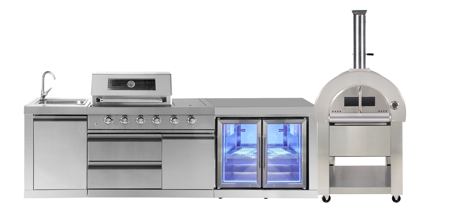 4B + Wok 304 Stainless BBQ Kitchen: 304 Steel, 1DR Fridge & 2DR Sink – Click & Collect in VIC, NSW, QLD