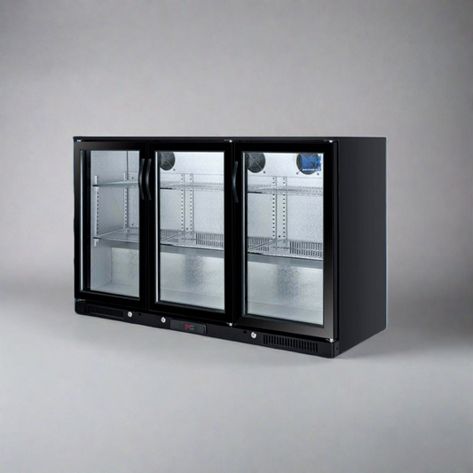318L 3-Door Commercial Wine Bar Fridge Chiller Can Cooler Mini Freezer in Black
