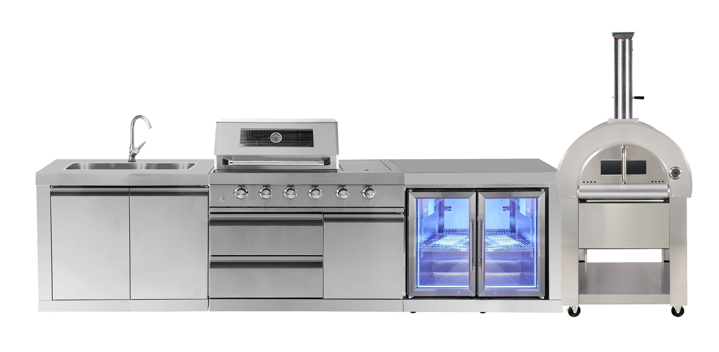 4B + Wok 304 Stainless BBQ Kitchen: 304 Steel, 1DR Fridge & 2DR Sink – Click & Collect in VIC, NSW, QLD