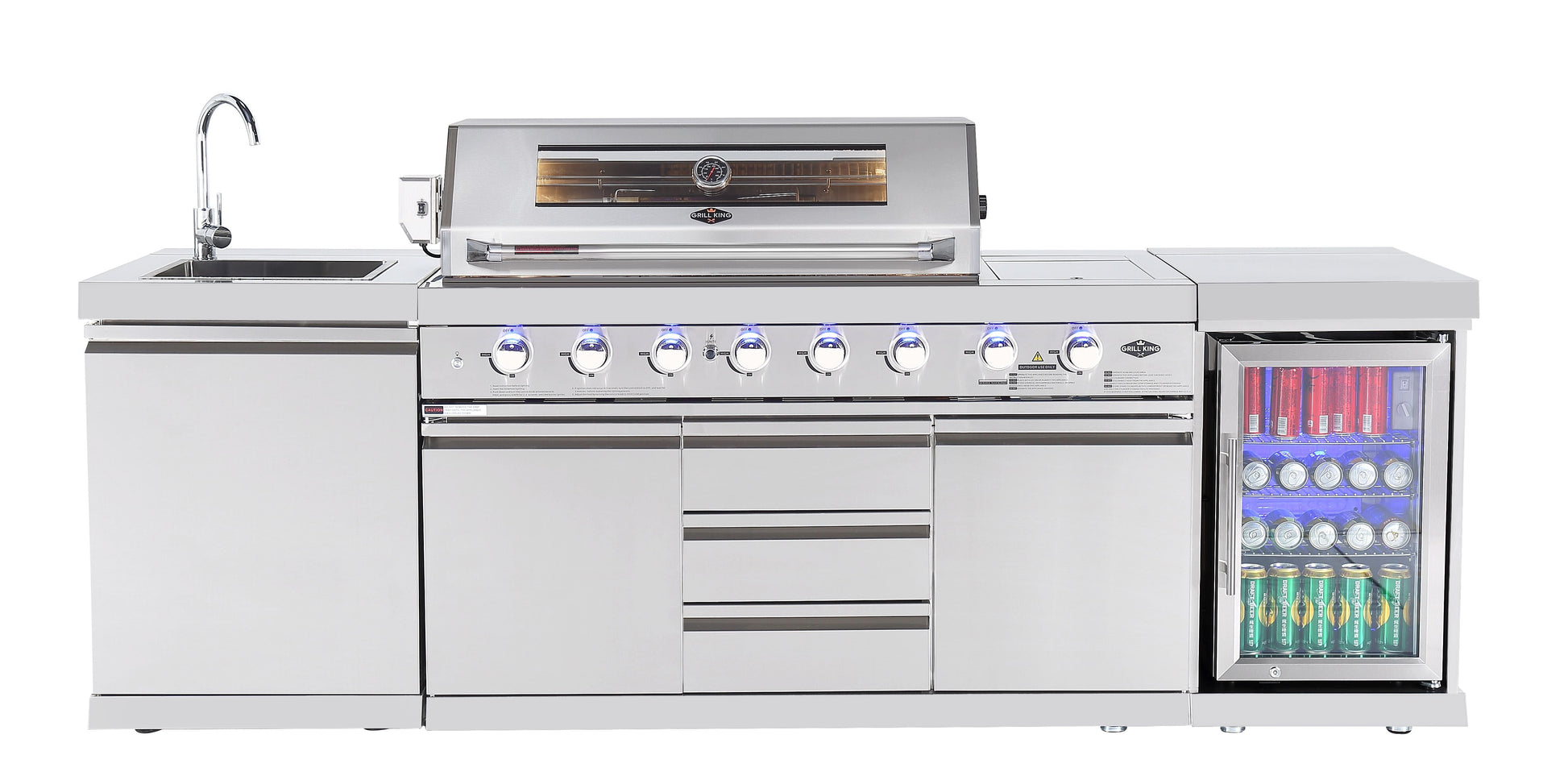 Hurricane 6-Burner Outdoor Kitchen: Stainless Steel, Fridge, Sink, Wok & Rear Infrared Burner Click & Collect NSW, QLD, VIC