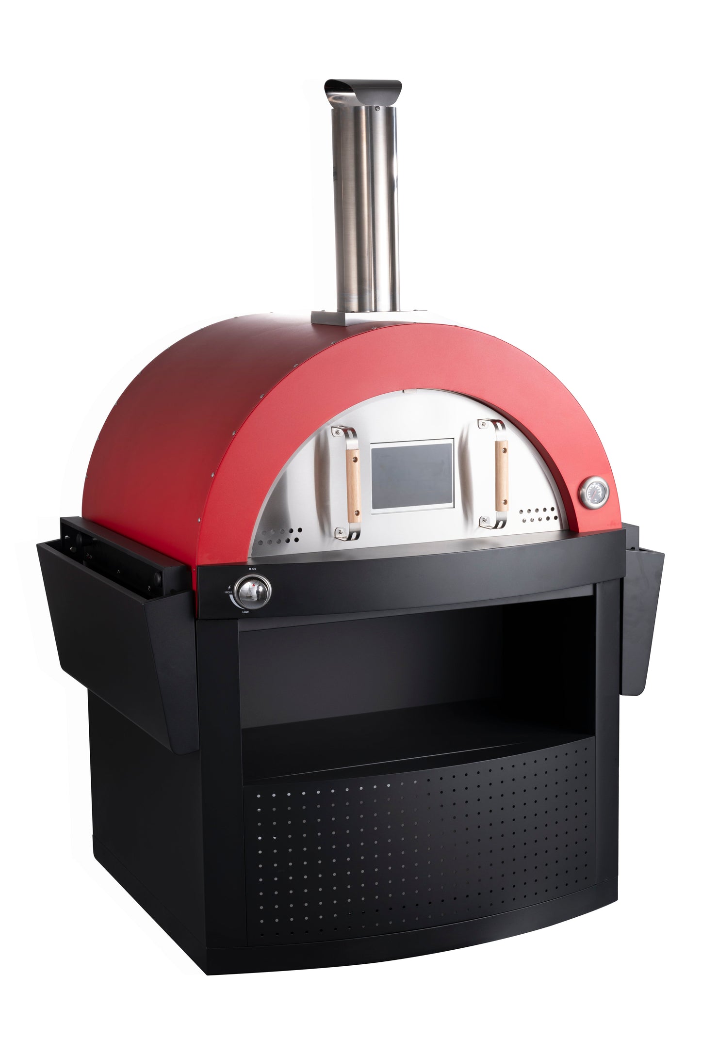 Grill King Hybrid Gas & Wood-fire 30” Pizza Oven, Heavy Duty Black Stainless Steel, Side & Front Bench