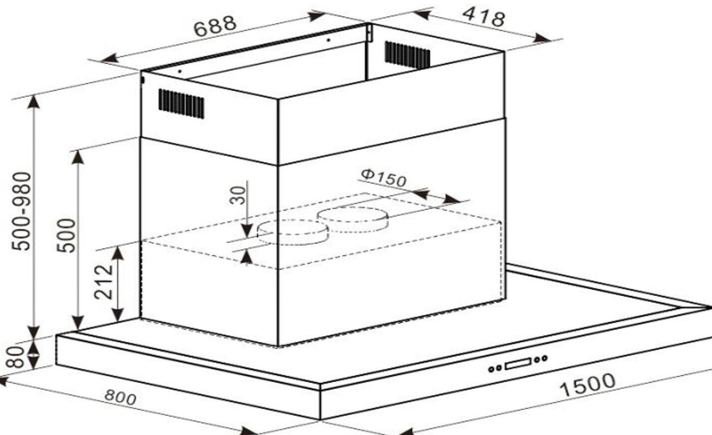 Black Stainless Steel 150CM Commercial BBQ Rangehood