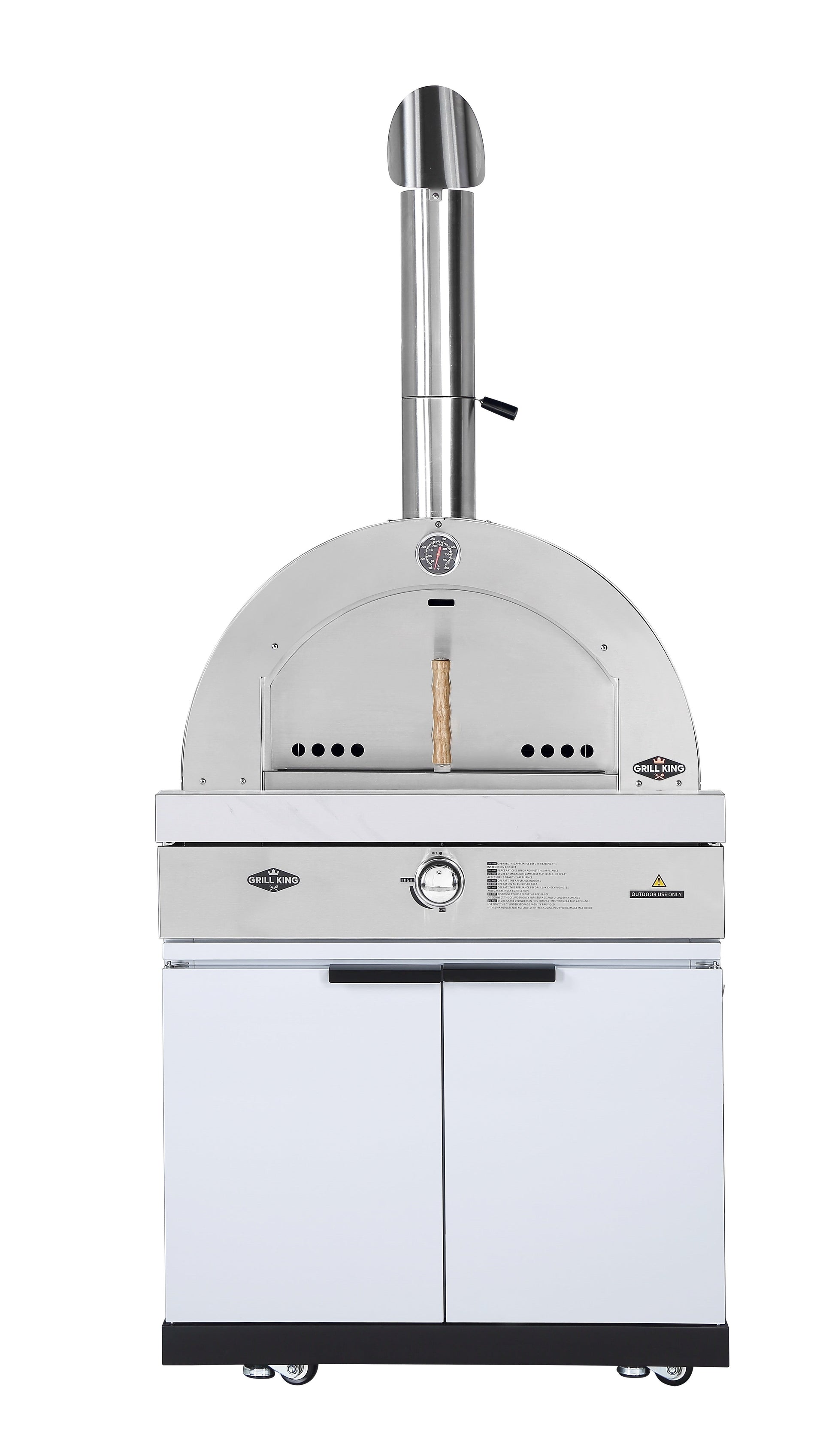 22” Gas Pizza Oven Module: Rockpool White Inc Pizza Oven, Trolley, Cabinet Shelves, Castors, Twin Pizza Level, Pizza Peel