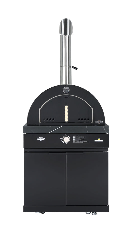 22” Gas Pizza Oven Module: Rockpool Black Inc Pizza Oven, Trolley, Cabinet Shelves, Castors, Twin Pizza Level, Pizza Peel