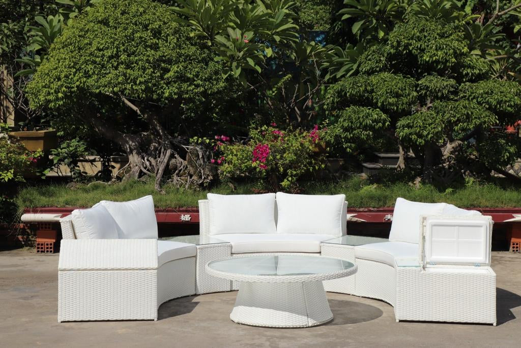 KABUL HALF MOON SOFA SET Aluminium Outdoor Lounge Setting — Black or White