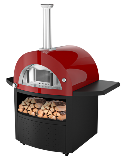 test rey 1 Grill King Hybrid Gas & Wood-fire 30” Pizza Oven, Heavy Duty Black Stainless Steel, Side & Front Bench