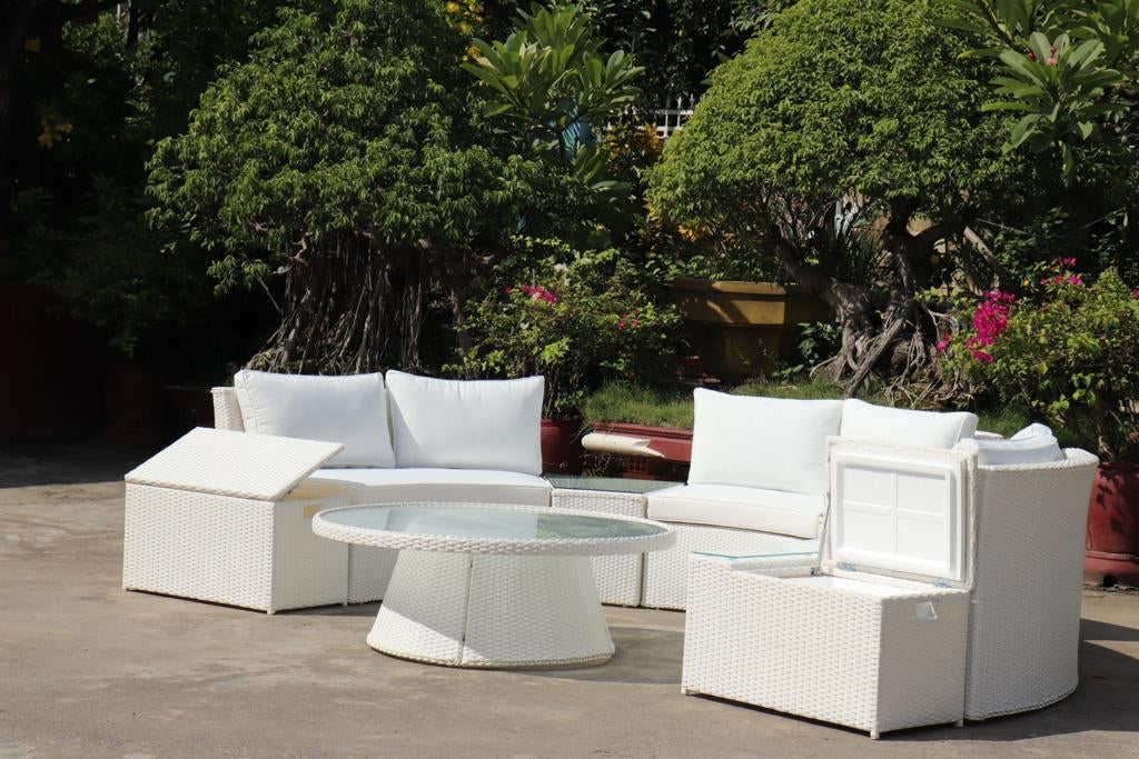 KABUL HALF MOON SOFA SET Aluminium Outdoor Lounge Setting — Black or White