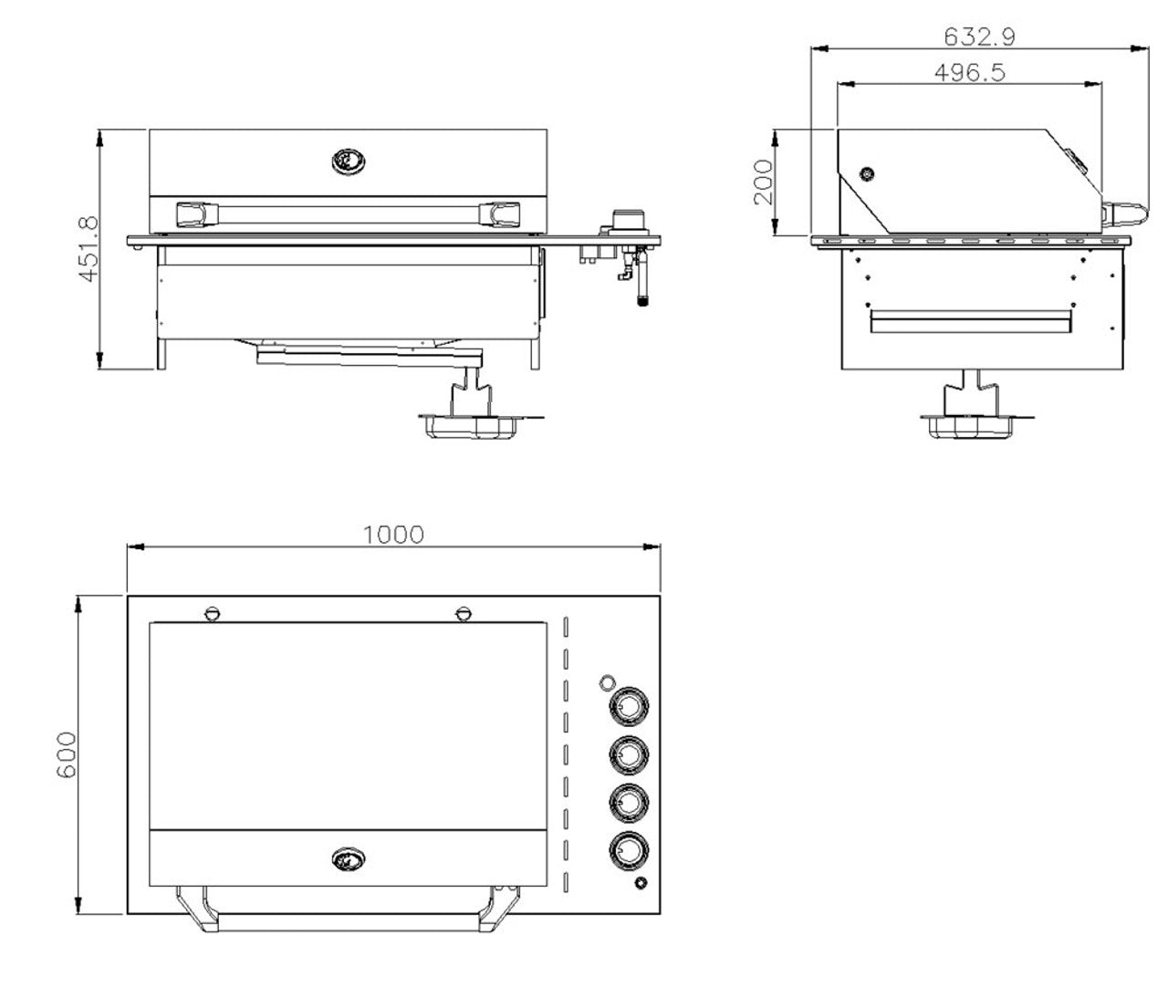 Grill King 4 Burner Drop In Flat Hood BBQ | 304 Grade Designer Black Stainless Steel Drop In Unit