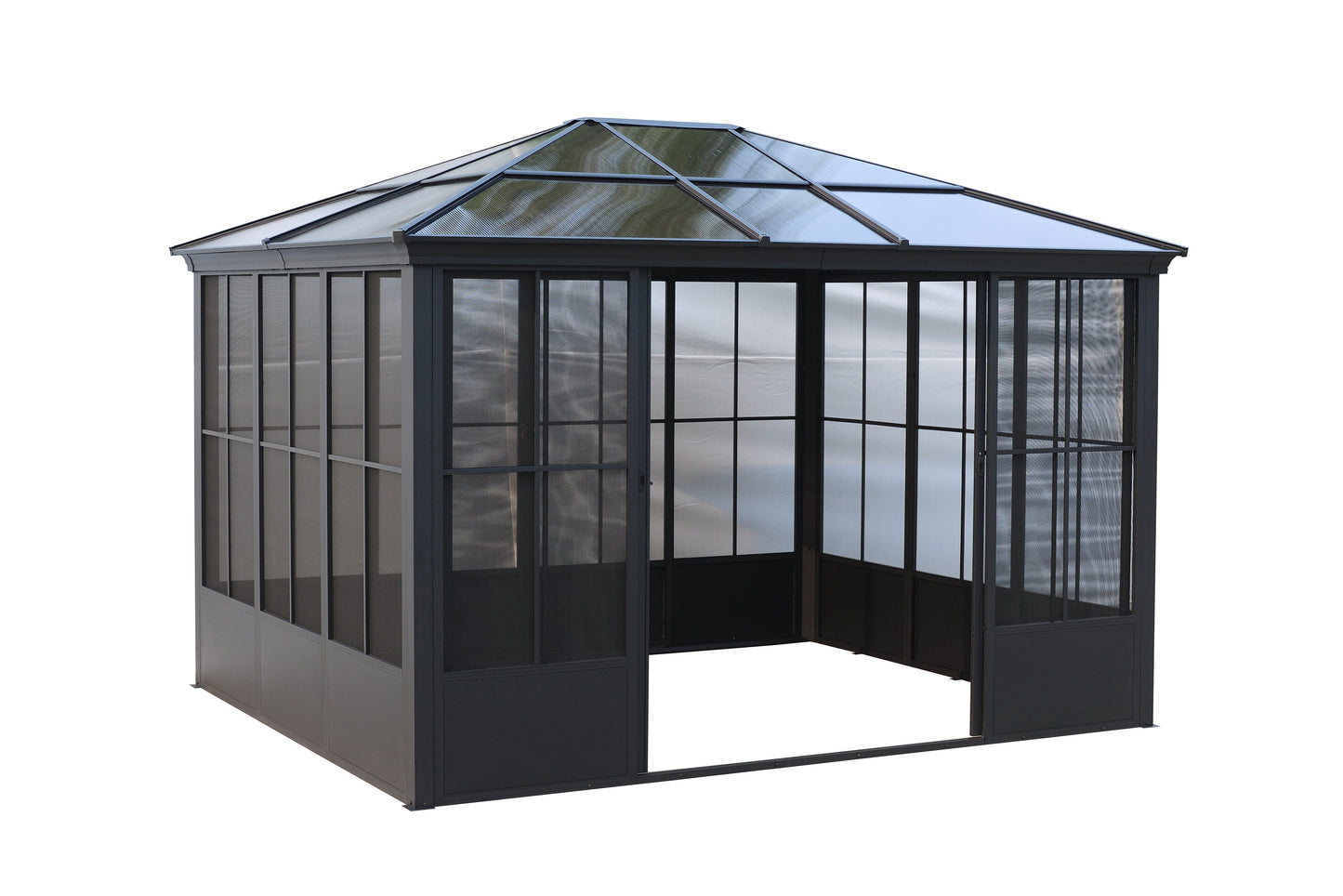 Elite Aluminium Black PC Garden Sunroom House 3x3.65m  With window screen Polycarbonate Board roof