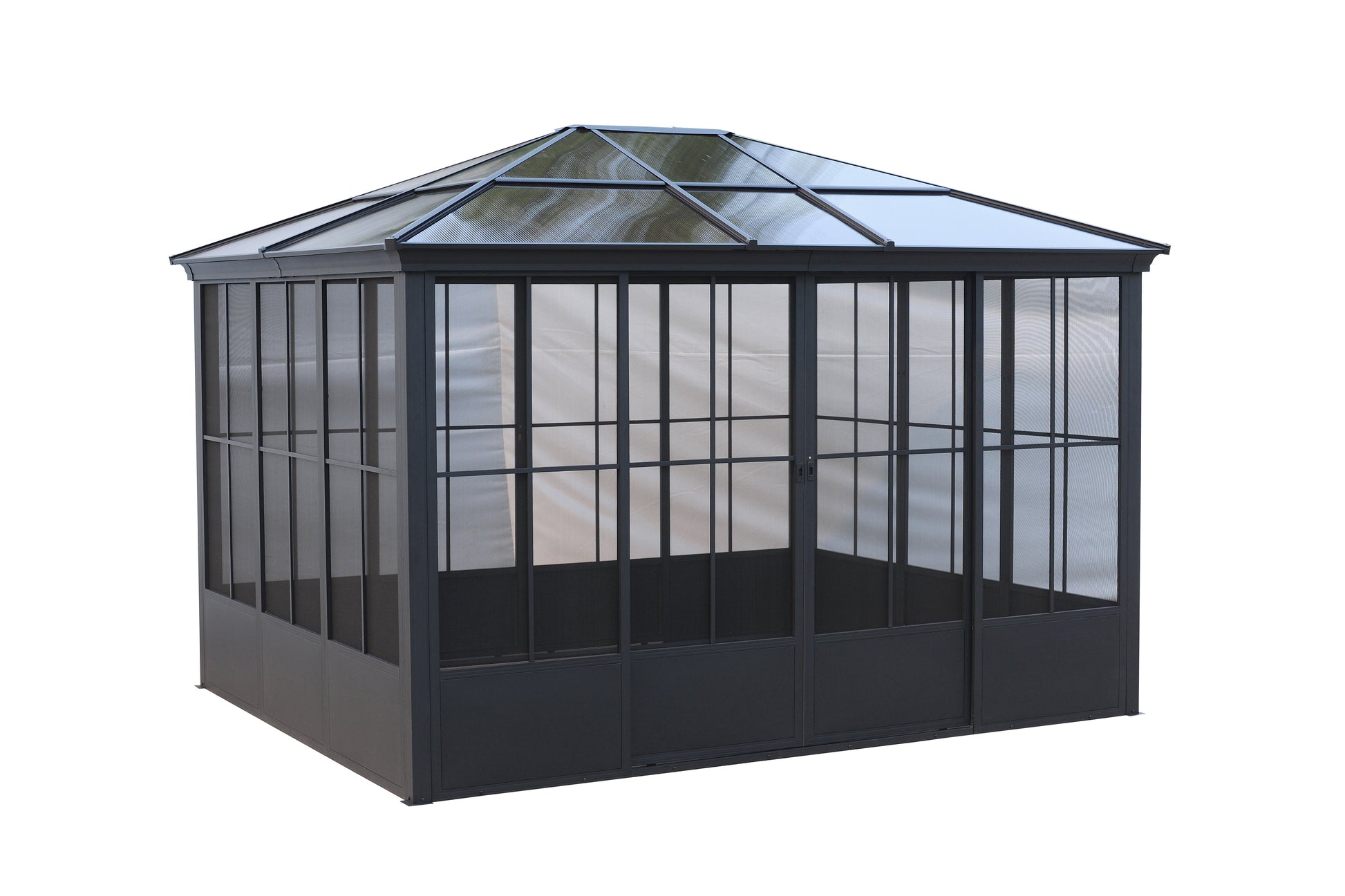 Elite Aluminium Black PC Garden Sunroom House 3x3.65m  With window screen Polycarbonate Board roof