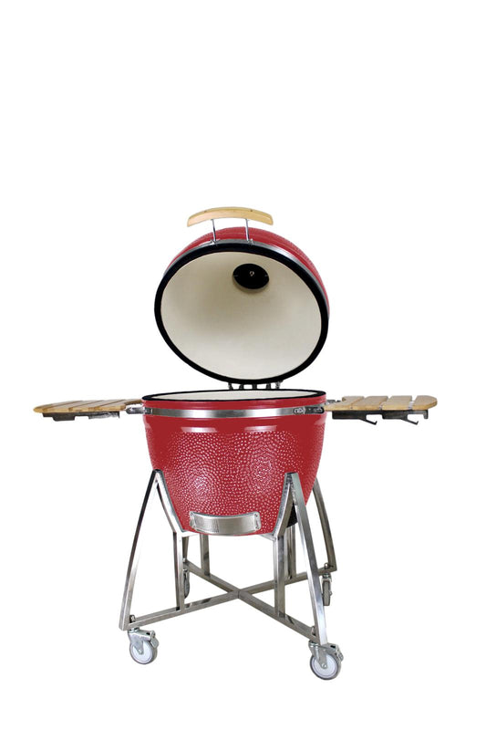 Grill King 16” Kamado Ceramic Charcoal Grill With Trolley & Side Tables