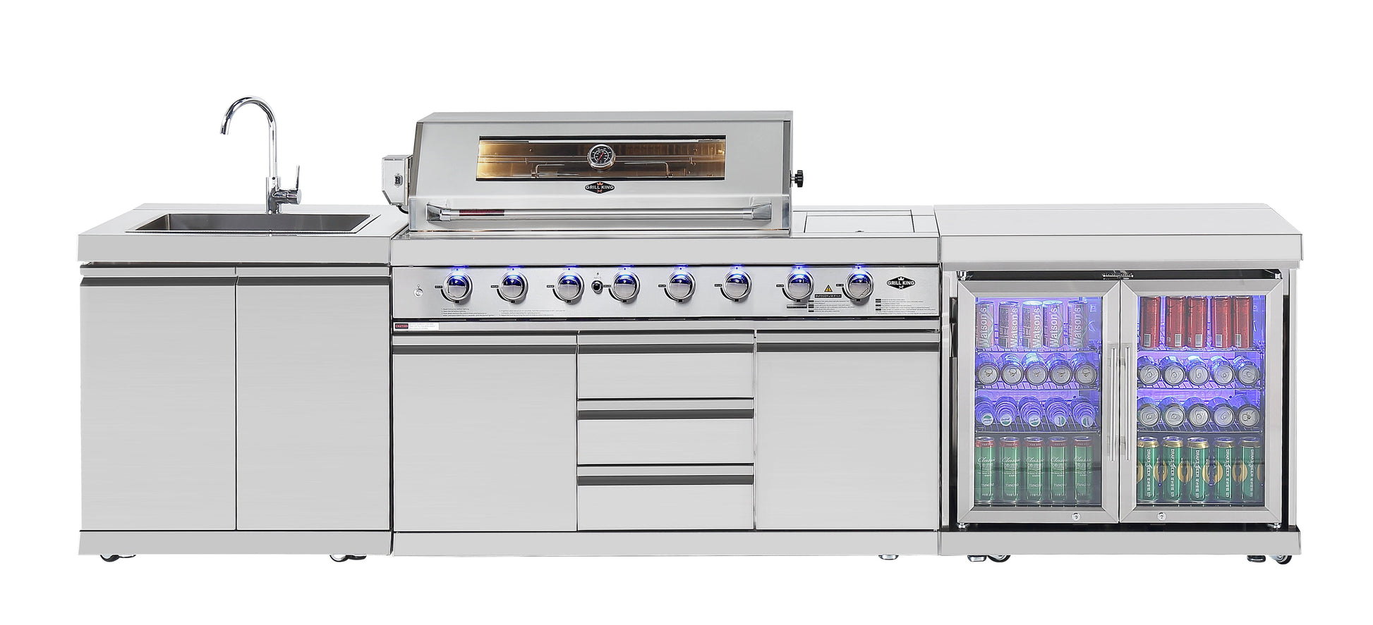 Hurricane 6-Burner Outdoor Kitchen: Stainless Steel, Fridge, Sink, Wok & Rear Infrared Burner Click & Collect NSW, QLD, VIC