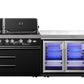 Element Twin Hood 8-Burner Outdoor BBQ Kitchen + 118L Kegerator : Graphite Stainless Steel, Stone Bench, Fridge, Sink, Height Adjustable, Rotisserie with BBQ Cover