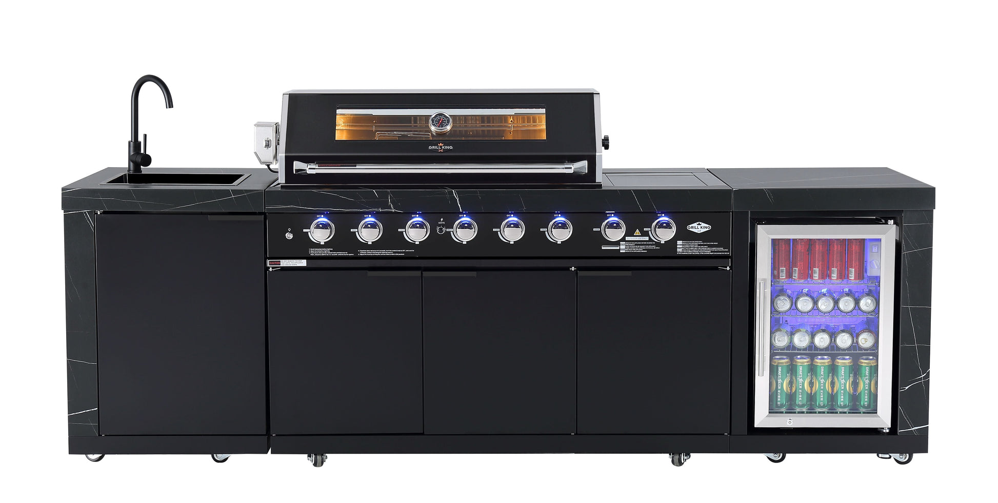 Rockpool Black 6B + 118L Kegerator : Designer Outdoor Kitchen BBQ Package Inc Wok Burner, Fridge, Sink, Rotisserie & BBQ Covers.