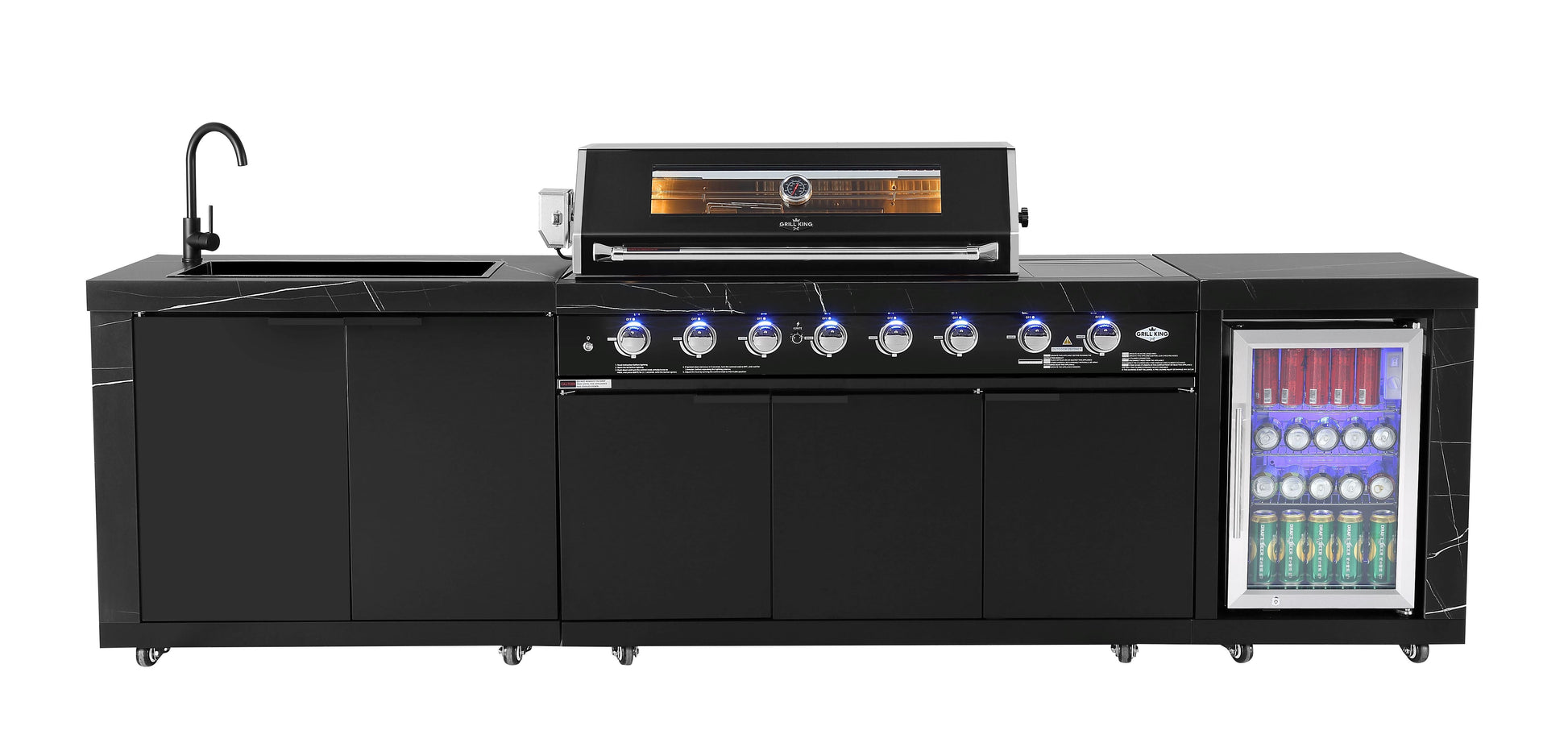 Rockpool Black XL 6B + Wok : Designer Outdoor Kitchen BBQ Package With Fridge, Sink, Rotisserie & BBQ Covers.