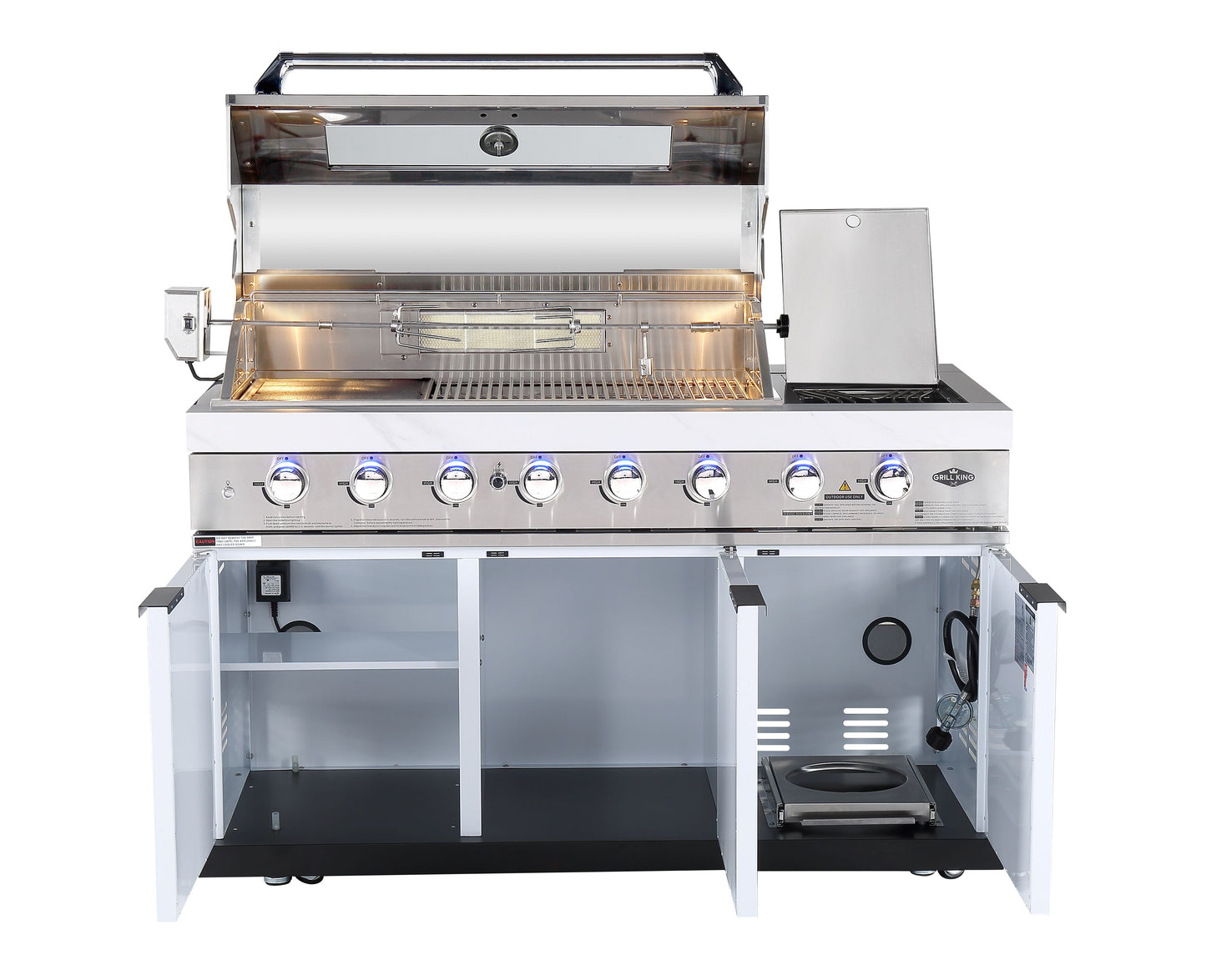 Rockpool White 6B + 23” Kamado Smoker : Designer Outdoor Kitchen BBQ Package Inc Wok Burner, Fridge, Sink, Rotisserie & BBQ Covers.