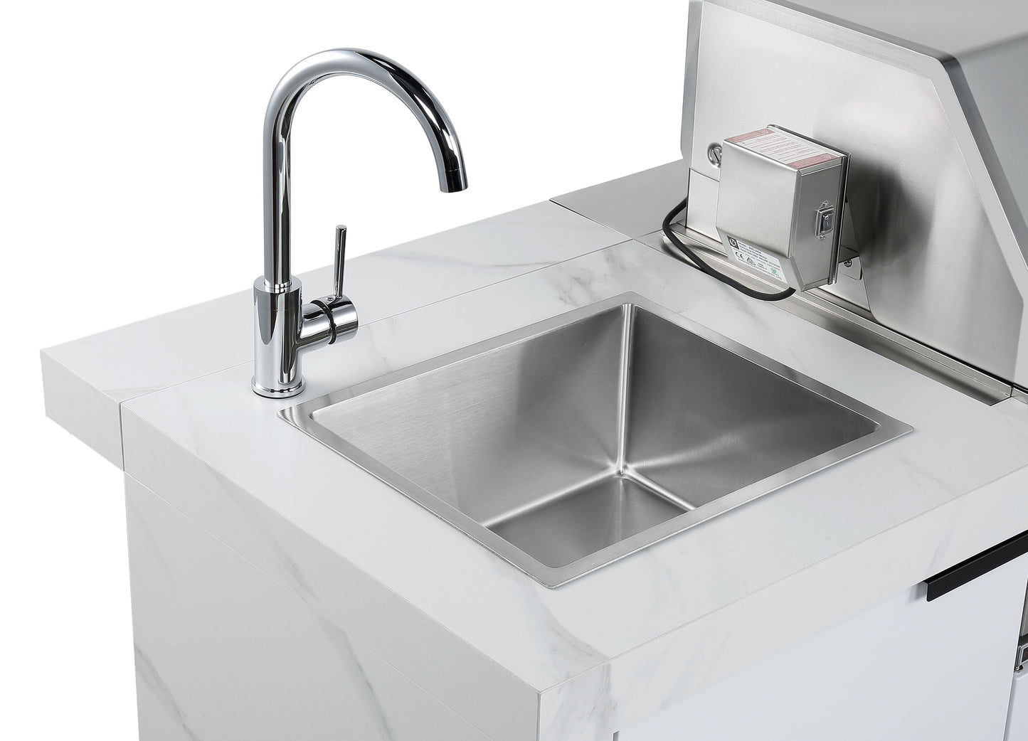 Rockpool White 6B + 118L Kegerator : Designer Outdoor Kitchen BBQ Package Inc Wok Burner, Fridge, Sink, Rotisserie & BBQ Covers.