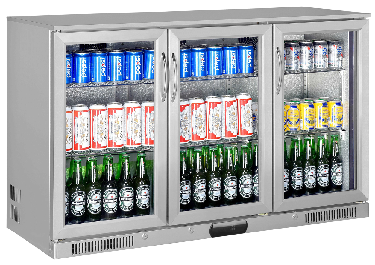 3-Door Commercial Glass Bar Fridge Beer Cooler Under Counter Wine Fridge 318L