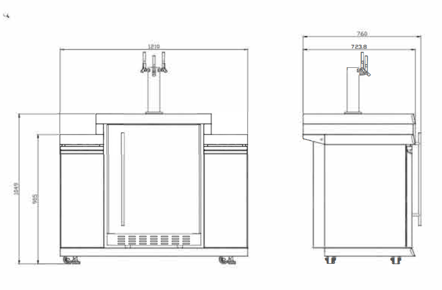 118L Kegerator Suits Grill King BBQ Kitchens Inc Stainless Steel Cabinetery, Stone Bench, Adjustable Legs & Castor Wheels