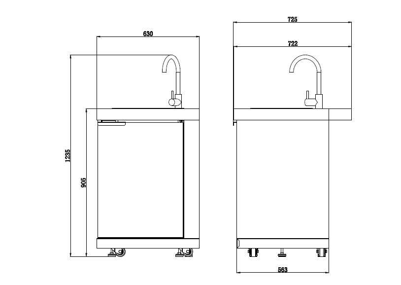 Rockpool Black 6B Outdoor Kitchen BBQ Package, Fridge, Sink, Rear infrared burner