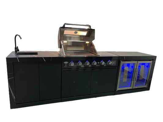 Rockpool Black XL 4B Outdoor Kitchen BBQ Package Black Stone + Black Doors