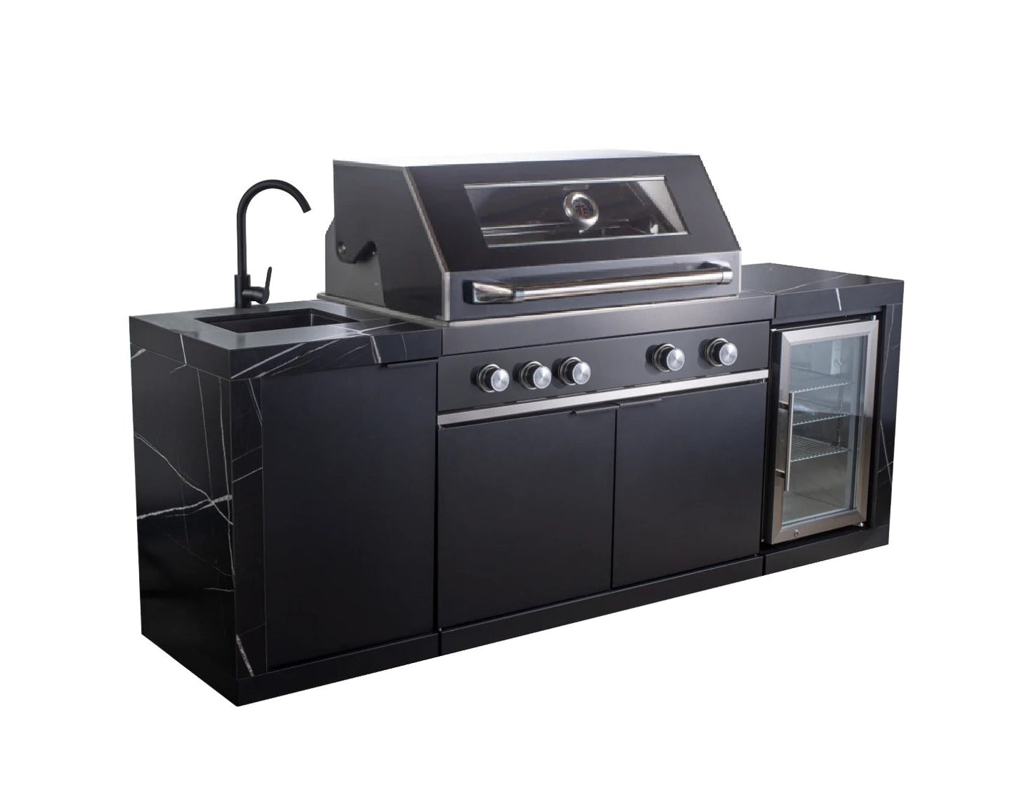 Rockpool Black 6B Outdoor Kitchen BBQ Package, Fridge, Sink, Rear infrared burner