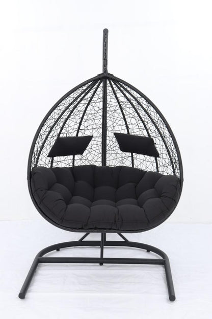 test rey 1 ARI Outdoor Hanging Egg Chair Black - Outdoor Patio Hanging Egg Chair with Cushion and Metal Stand. Frame: steel, powder coated. Round Wicker woven