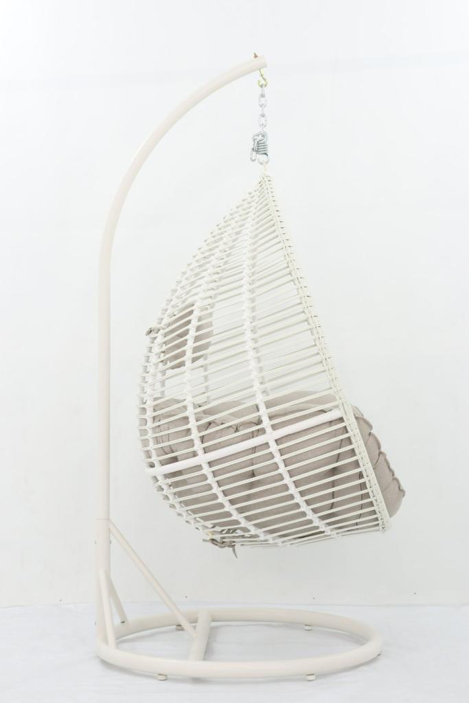 ARI Outdoor Hanging Egg Chair White - Outdoor Patio Hanging Egg Chair with Cushion and Metal Stand. Frame: steel, powder coated. Round Wicker woven