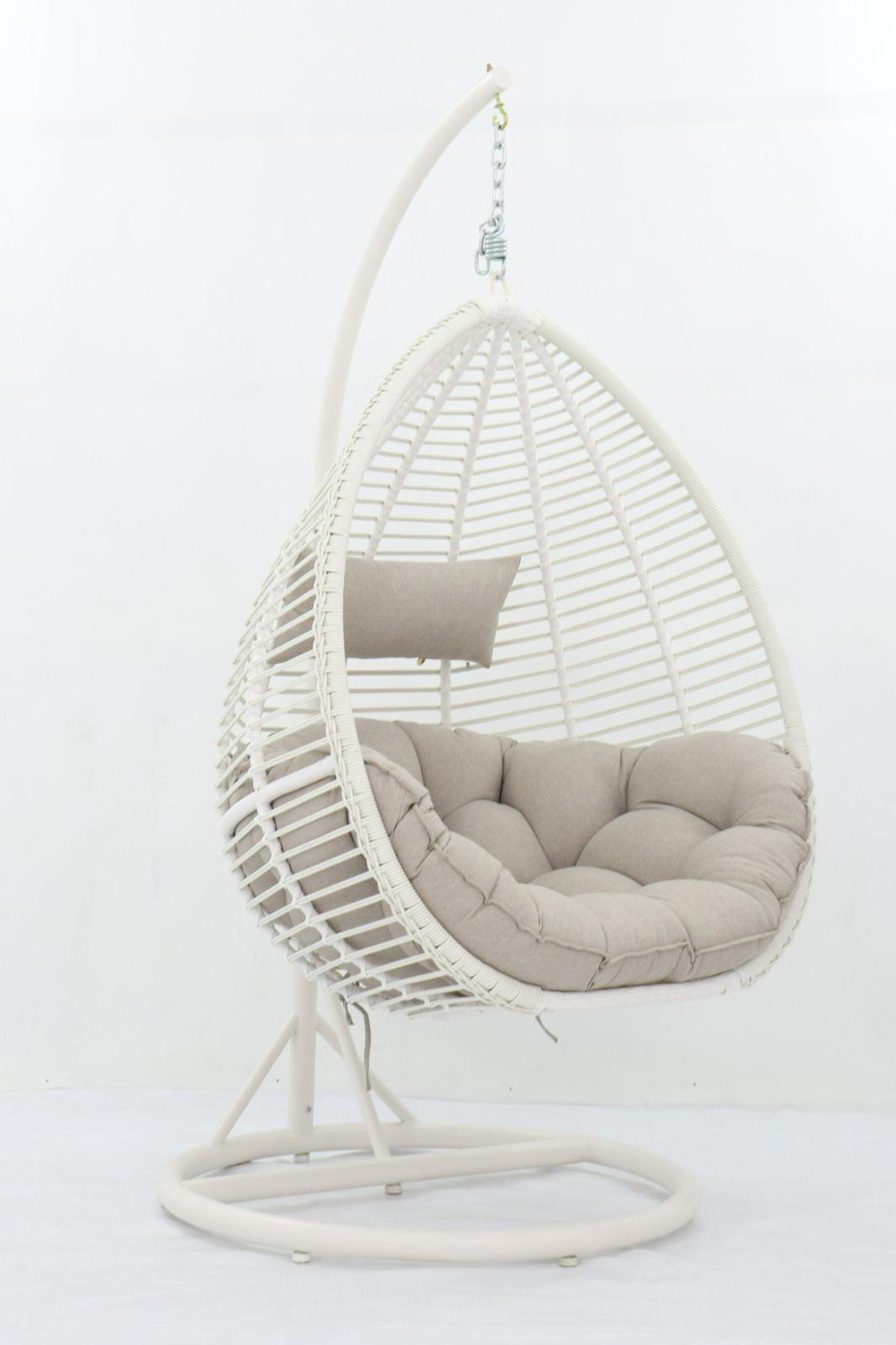 ARI Outdoor Hanging Egg Chair White - Outdoor Patio Hanging Egg Chair with Cushion and Metal Stand. Frame: steel, powder coated. Round Wicker woven