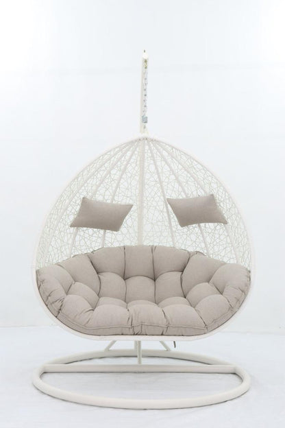 test rey 1 ARI Outdoor Hanging Egg Chair White - Outdoor Patio Hanging Egg Chair with Cushion and Metal Stand. Frame: steel, powder coated. Round Wicker woven