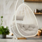 ARI Outdoor Hanging Egg Chair White - Outdoor Patio Hanging Egg Chair with Cushion and Metal Stand. Frame: steel, powder coated. Round Wicker woven